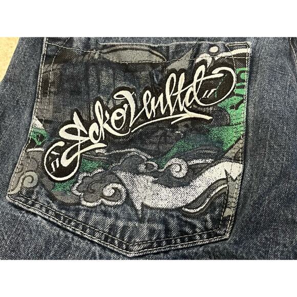 Vintage Y2K Ecko Unltd Denim Jeans Mens 36 Rhino Embroidered Baggy Wide Leg VTG - Picture 5 of 8